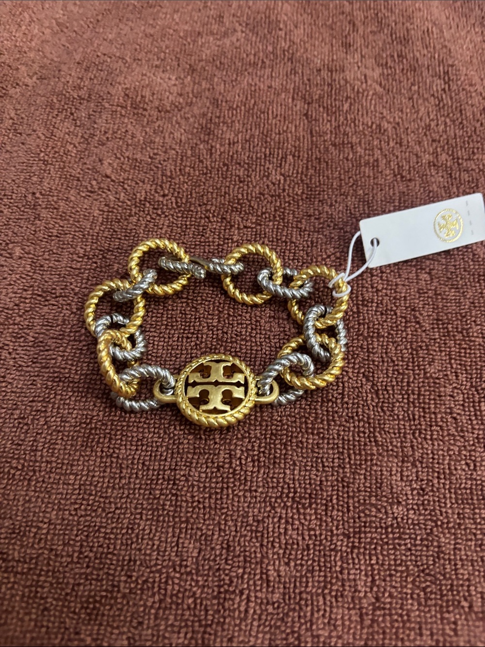 Tory Burch Two-Tone Rope Chain Logo Bracelet - Gold & Silver